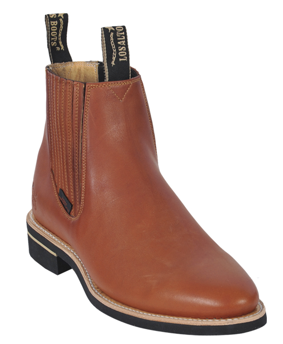 Los Altos Men's Cognac Genuine Charro Leather Work Short Boots w/ Rubber Sole 64C4651